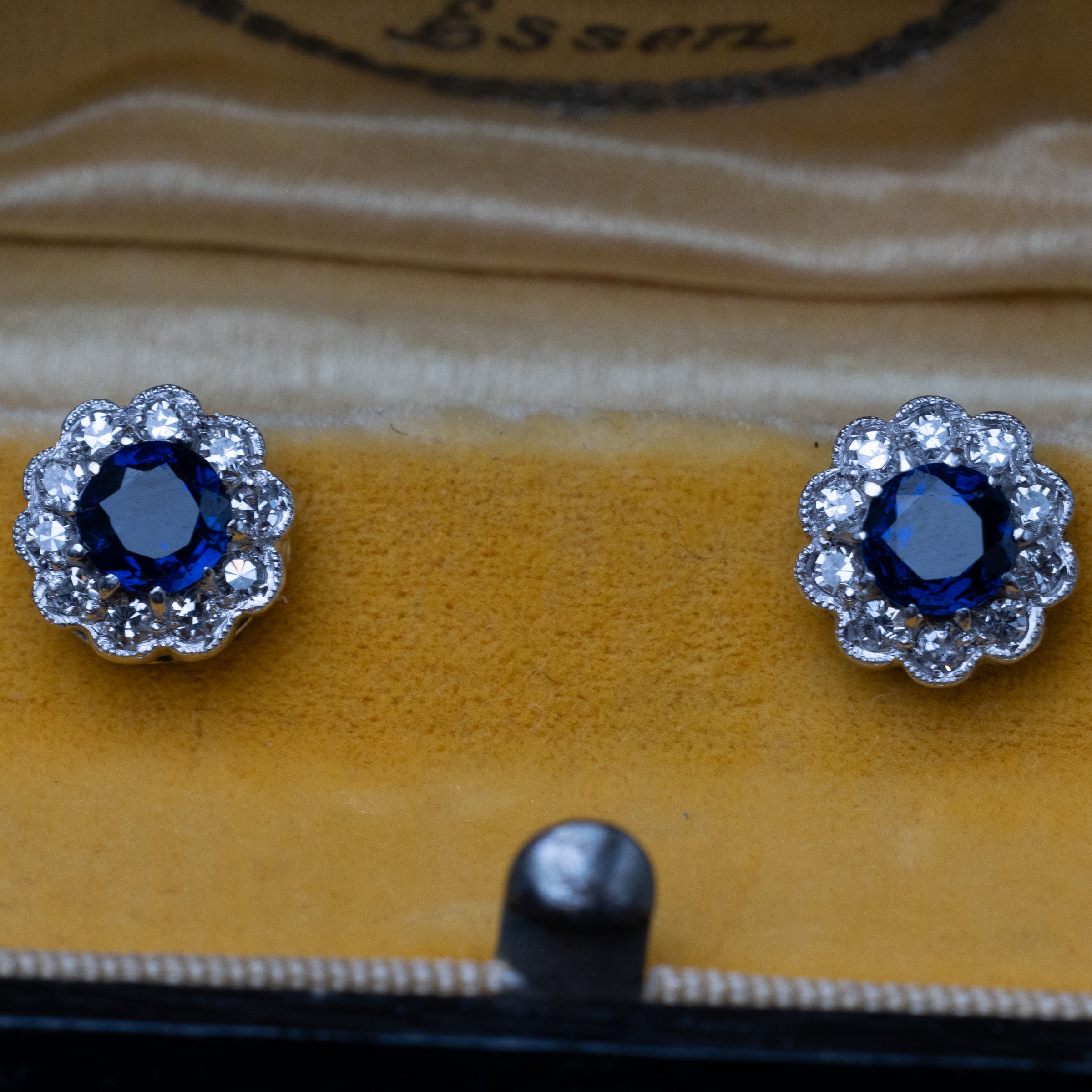 Art Deco White Gold Sapphire & Diamond Earrings
