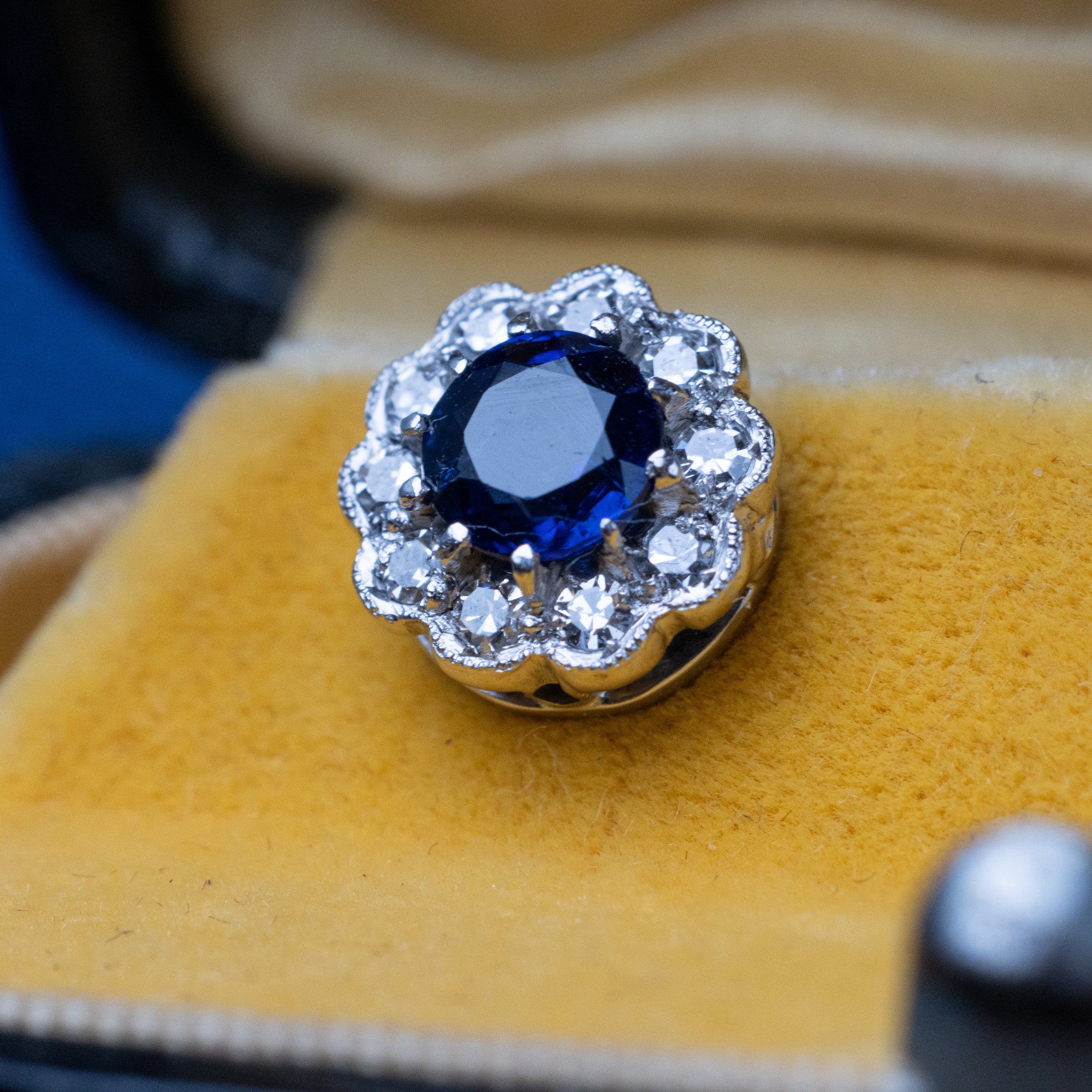 Art Deco White Gold Sapphire & Diamond Earrings