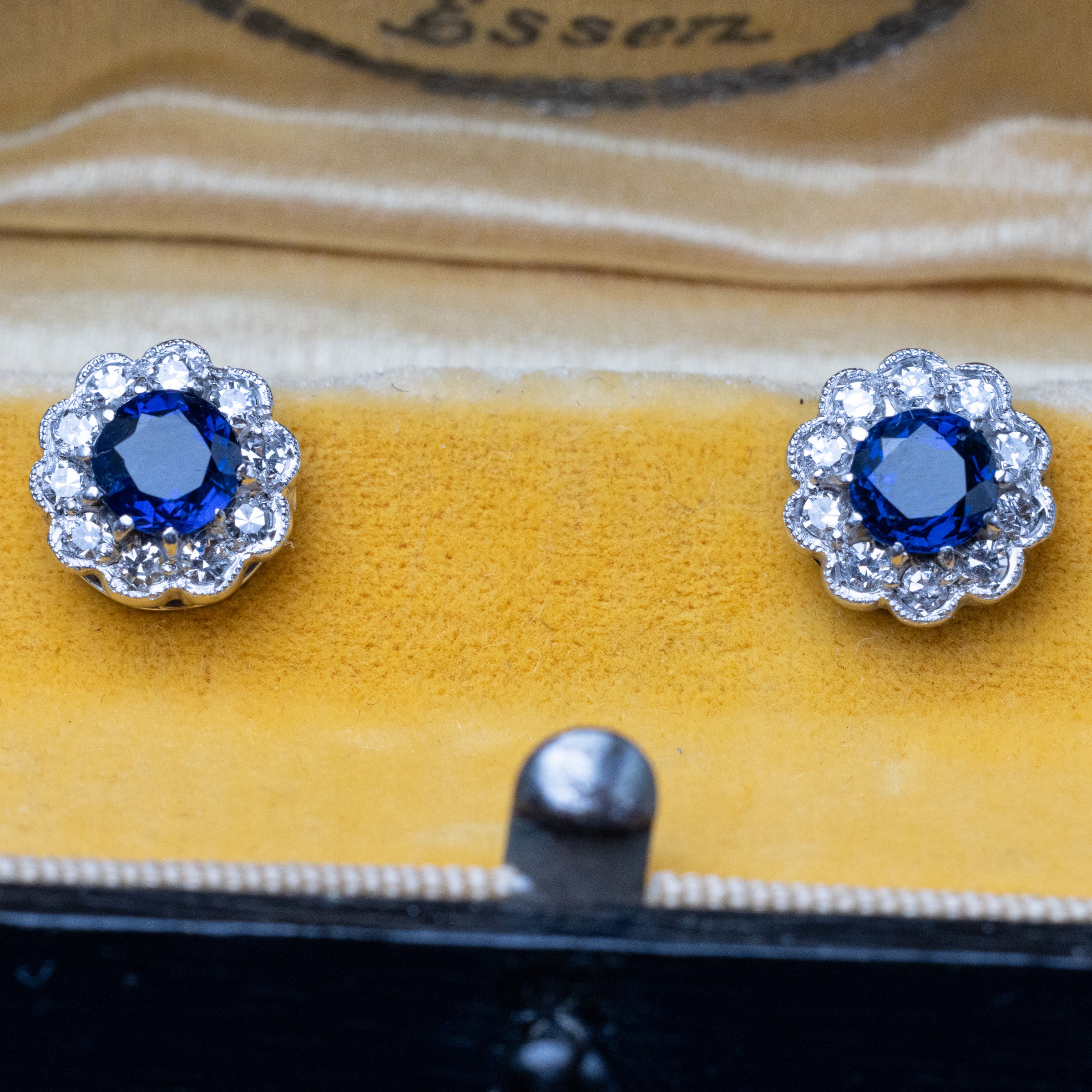 Art Deco White Gold Sapphire & Diamond Earrings