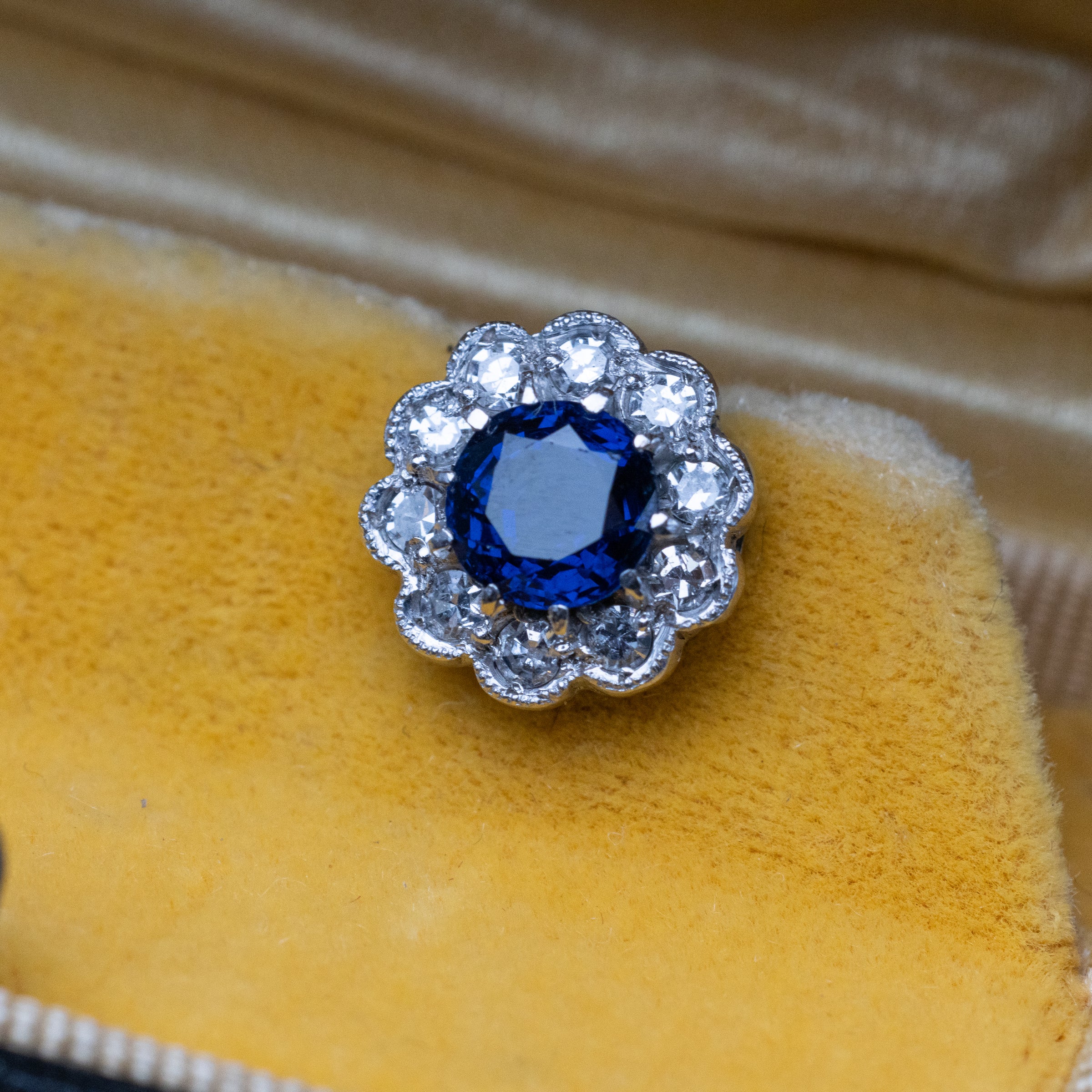 Art Deco White Gold Sapphire & Diamond Earrings