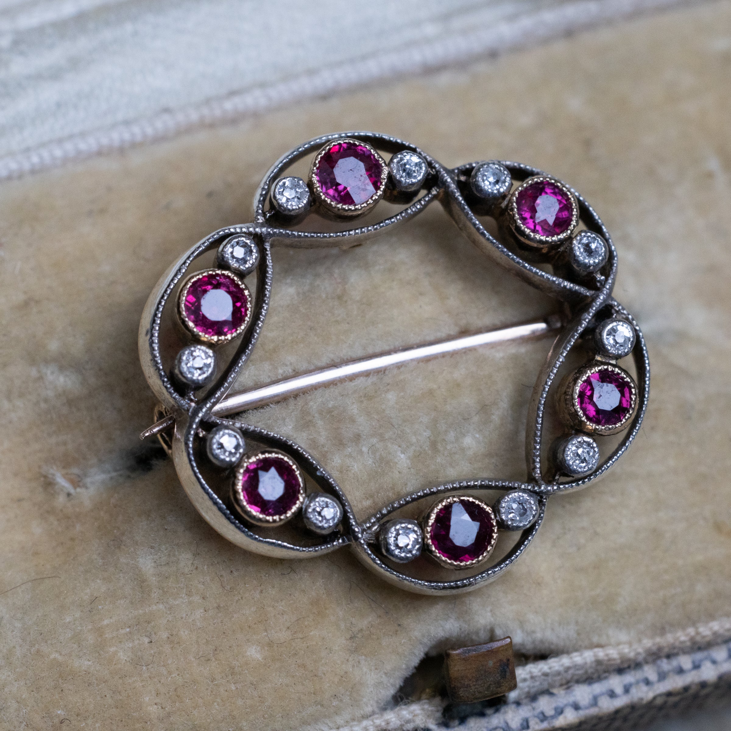 Vintage Ruby And Diamond Brooch