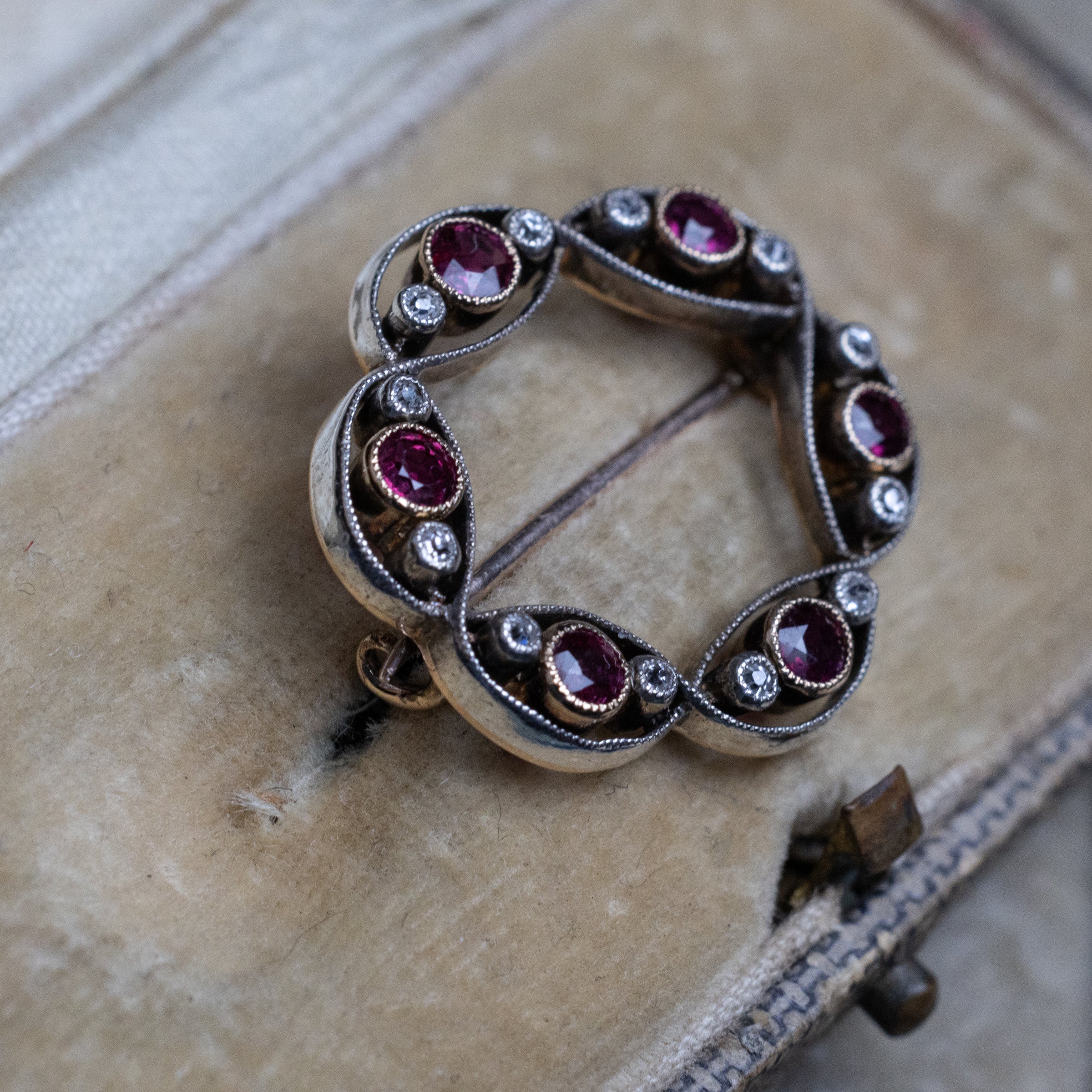 Vintage Ruby And Diamond Brooch