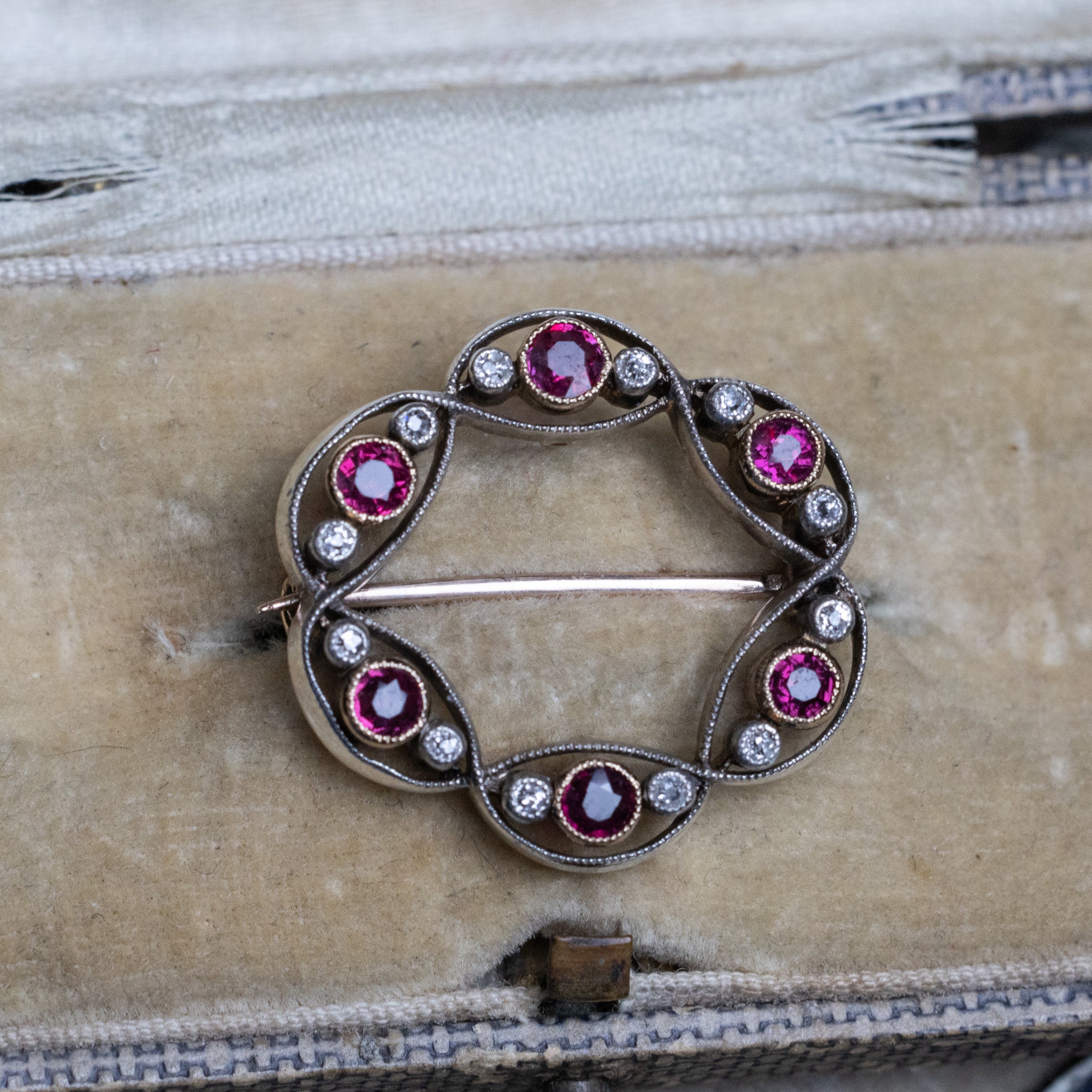 Vintage Ruby And Diamond Brooch