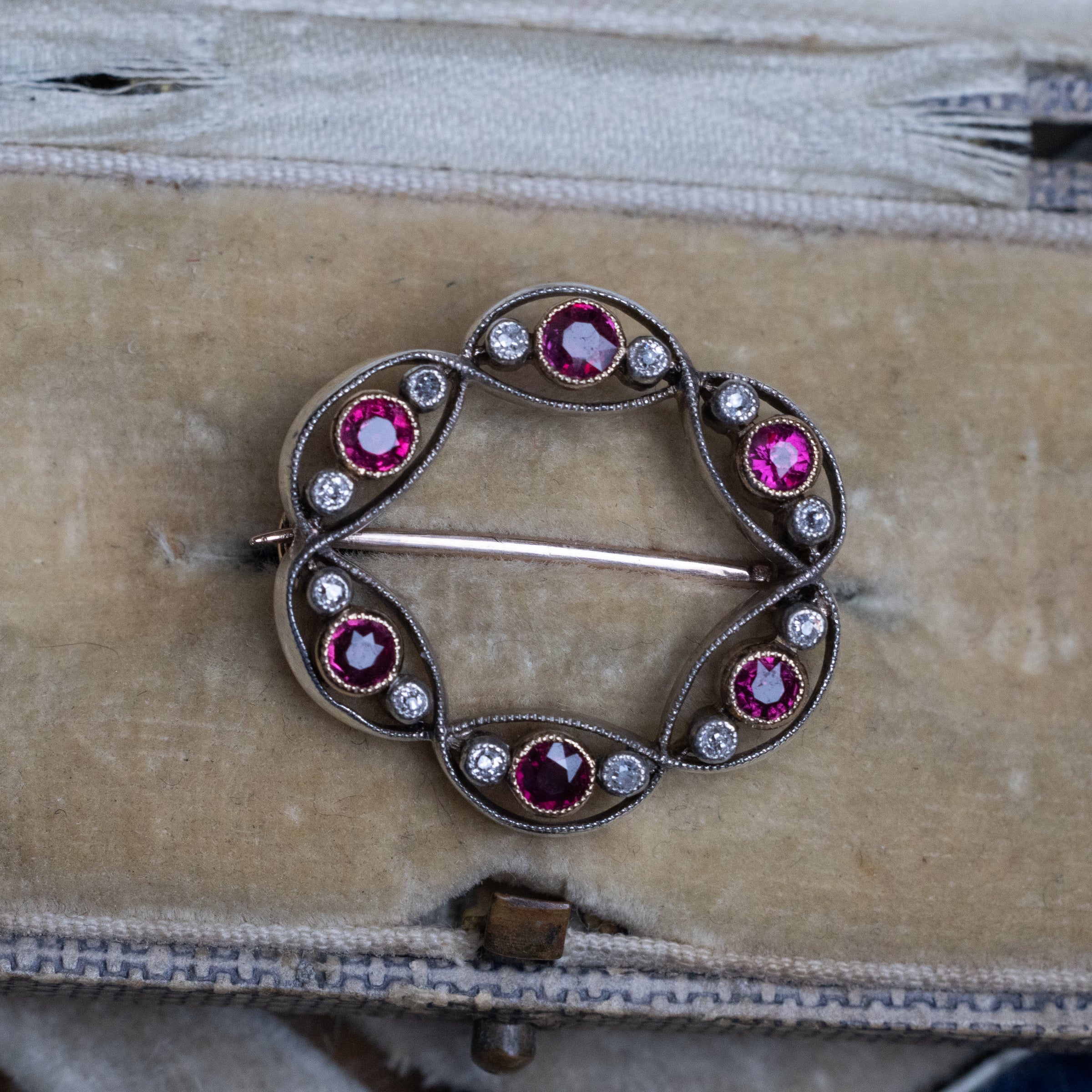 Vintage Ruby And Diamond Brooch