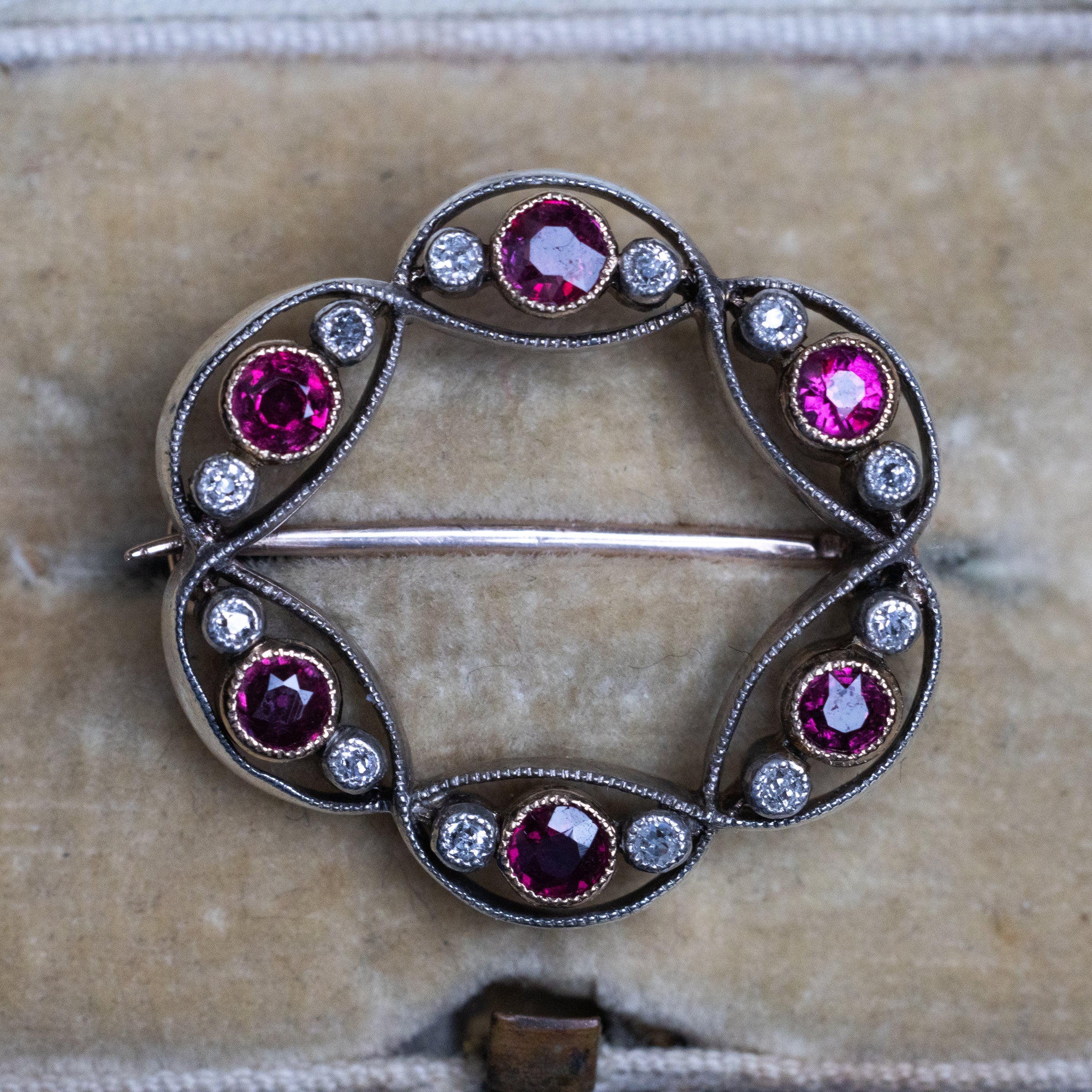 Vintage Ruby And Diamond Brooch