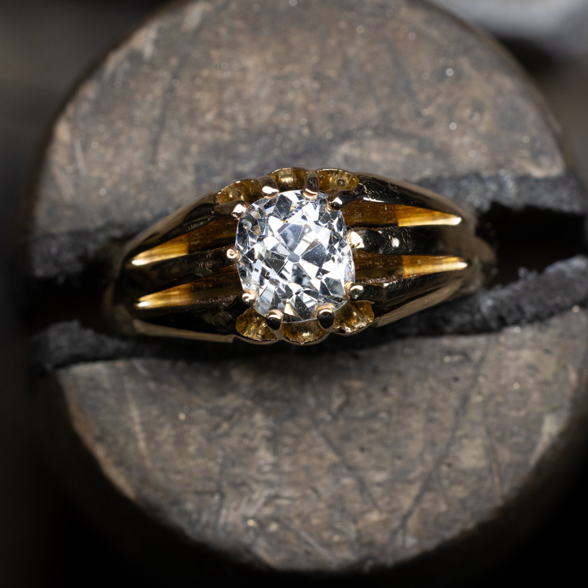 1.41 Carat Old Mine Cut Diamond 18K Gold Signet Ring