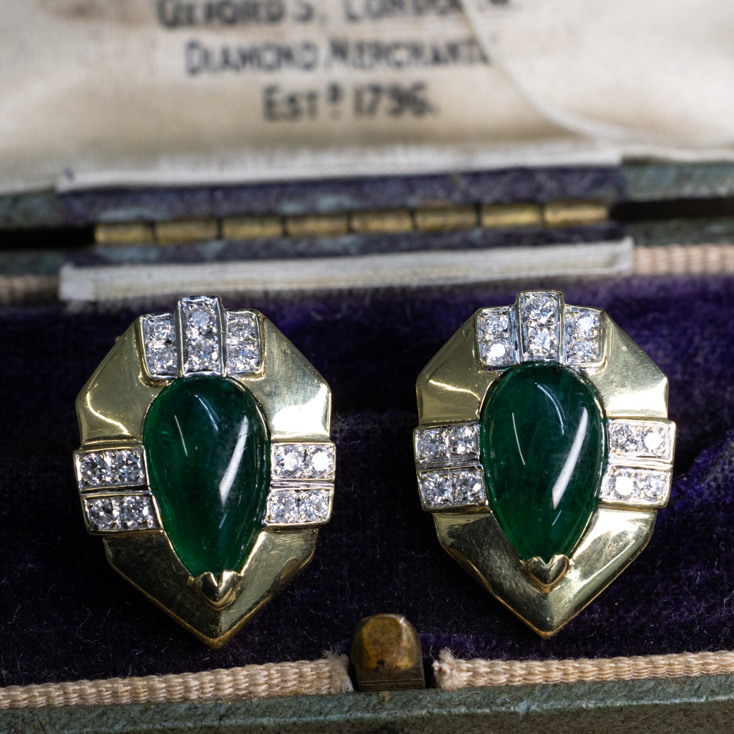 18K Emerald And Diamond Earrings