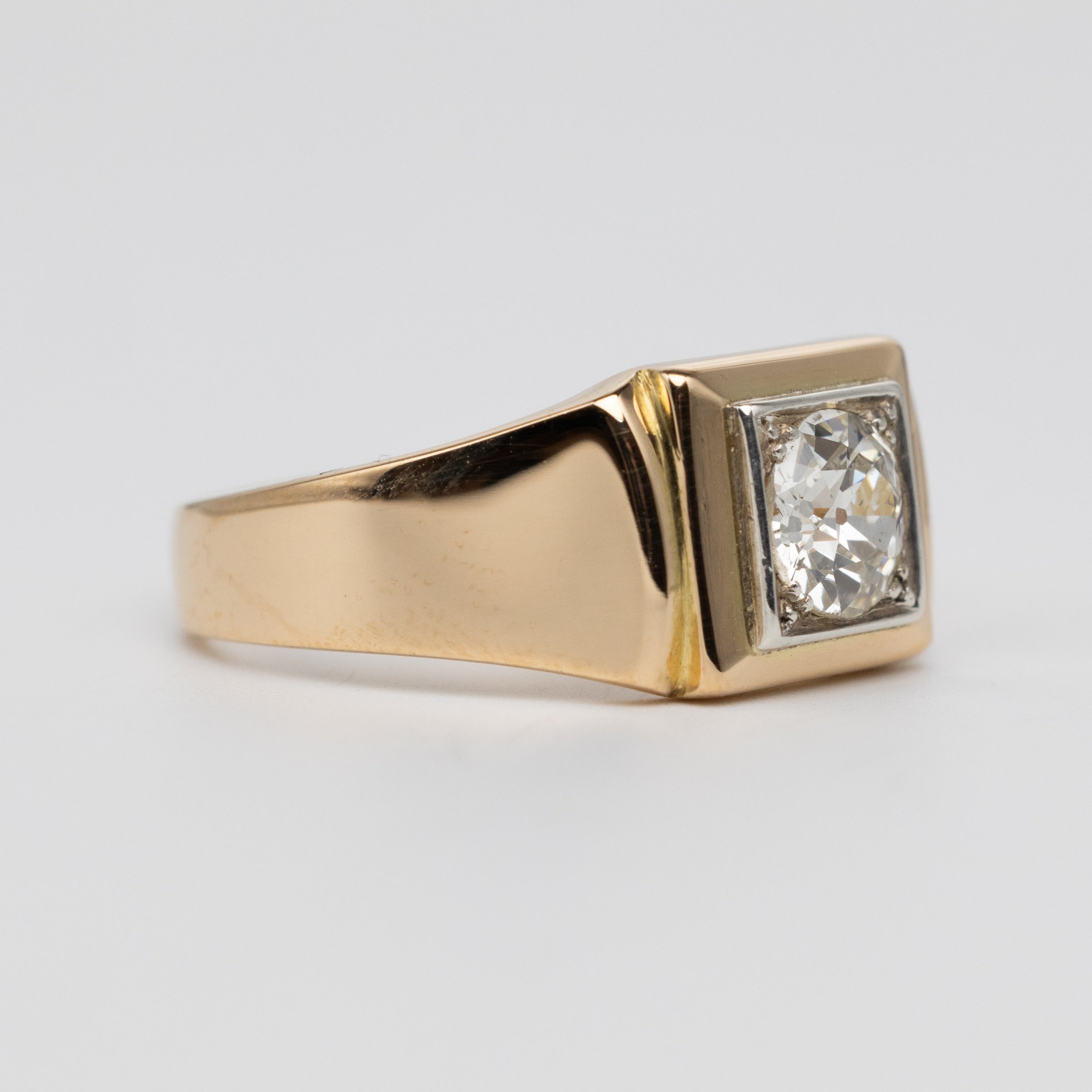 1.35 Carat Old European Cut Diamond Signet Ring