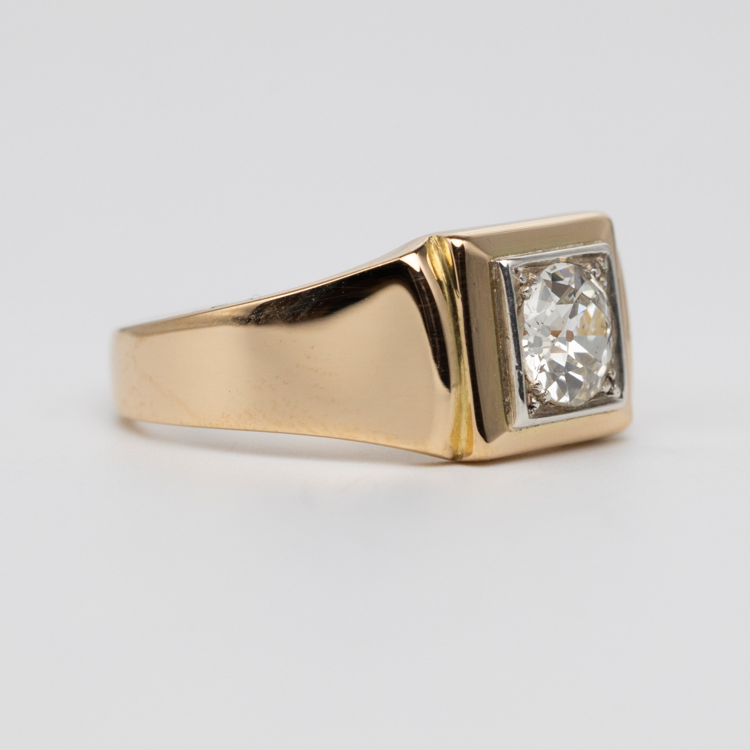 1.35 Carat Old European Cut Diamond Signet Ring