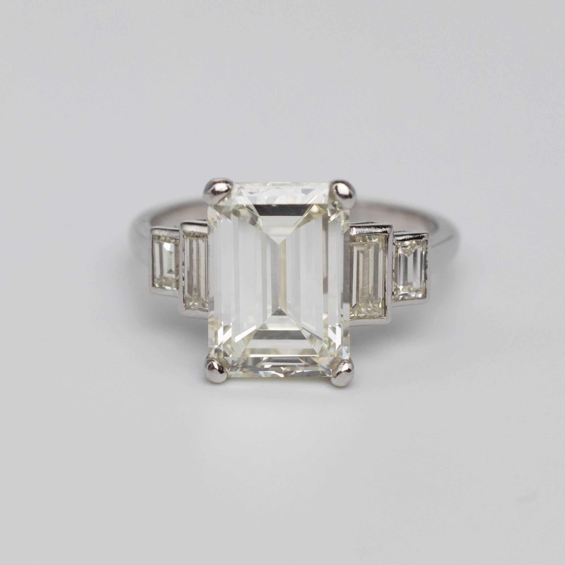 Art Deco GIA Certified 3.7 Carat Emerald Cut Diamond Engagement Ring