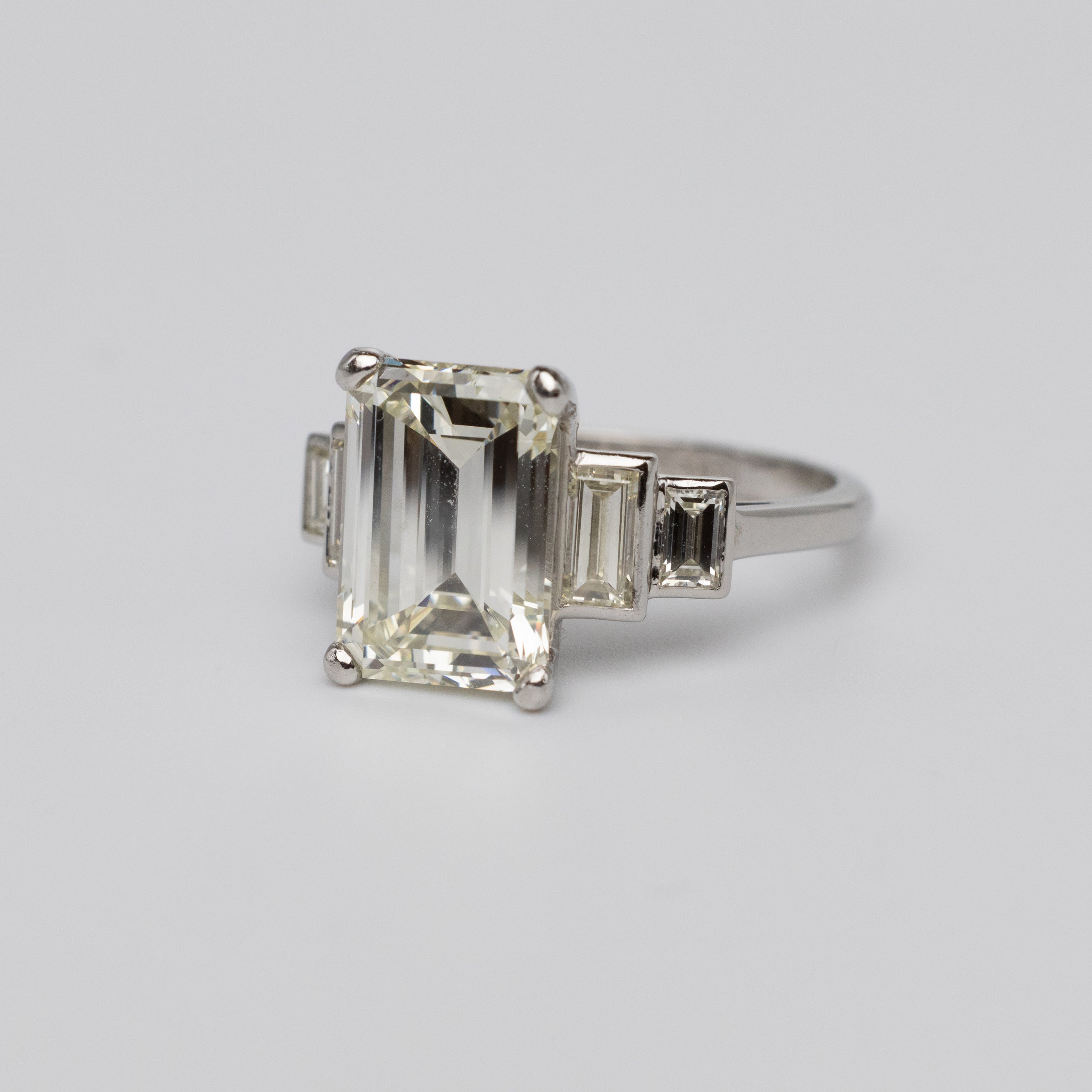 Art Deco GIA Certified 3.7 Carat Emerald Cut Diamond Engagement Ring