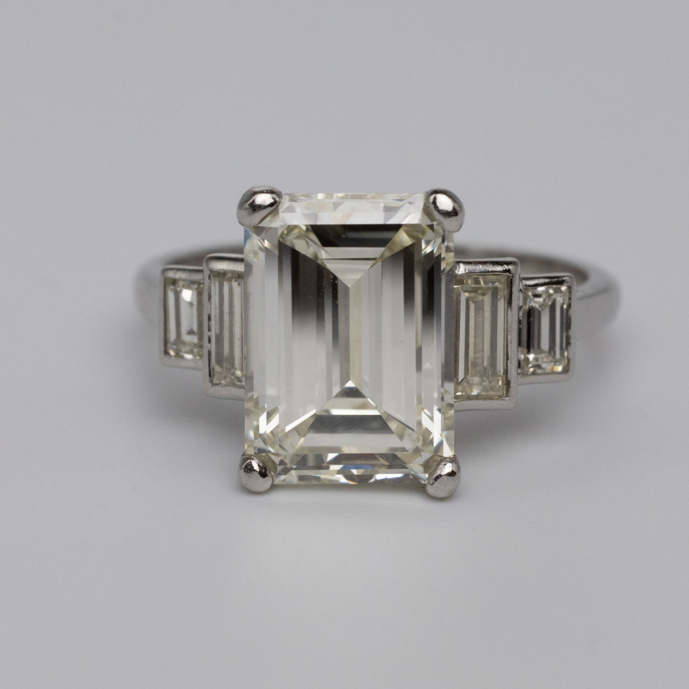 Art Deco GIA Certified 3.7 Carat Emerald Cut Diamond Engagement Ring