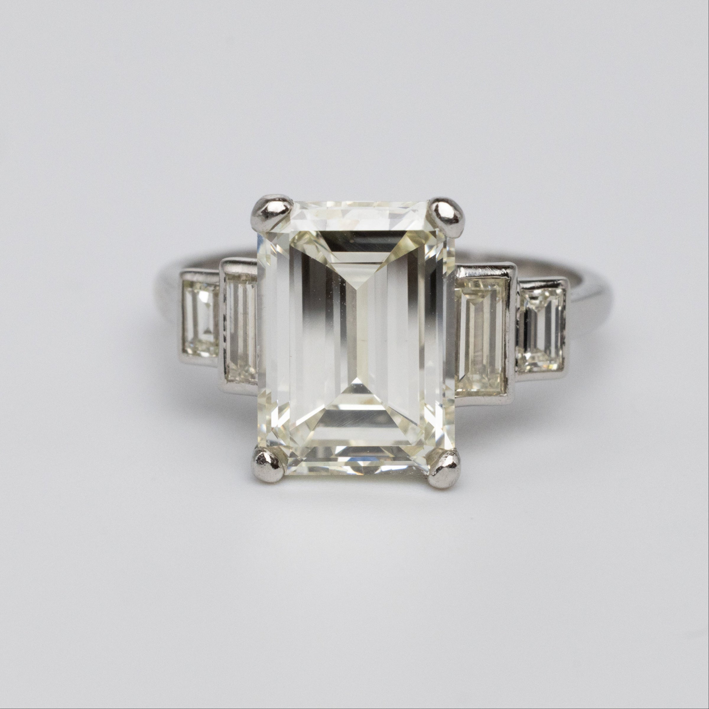 Art Deco GIA Certified 3.7 Carat Emerald Cut Diamond Engagement Ring