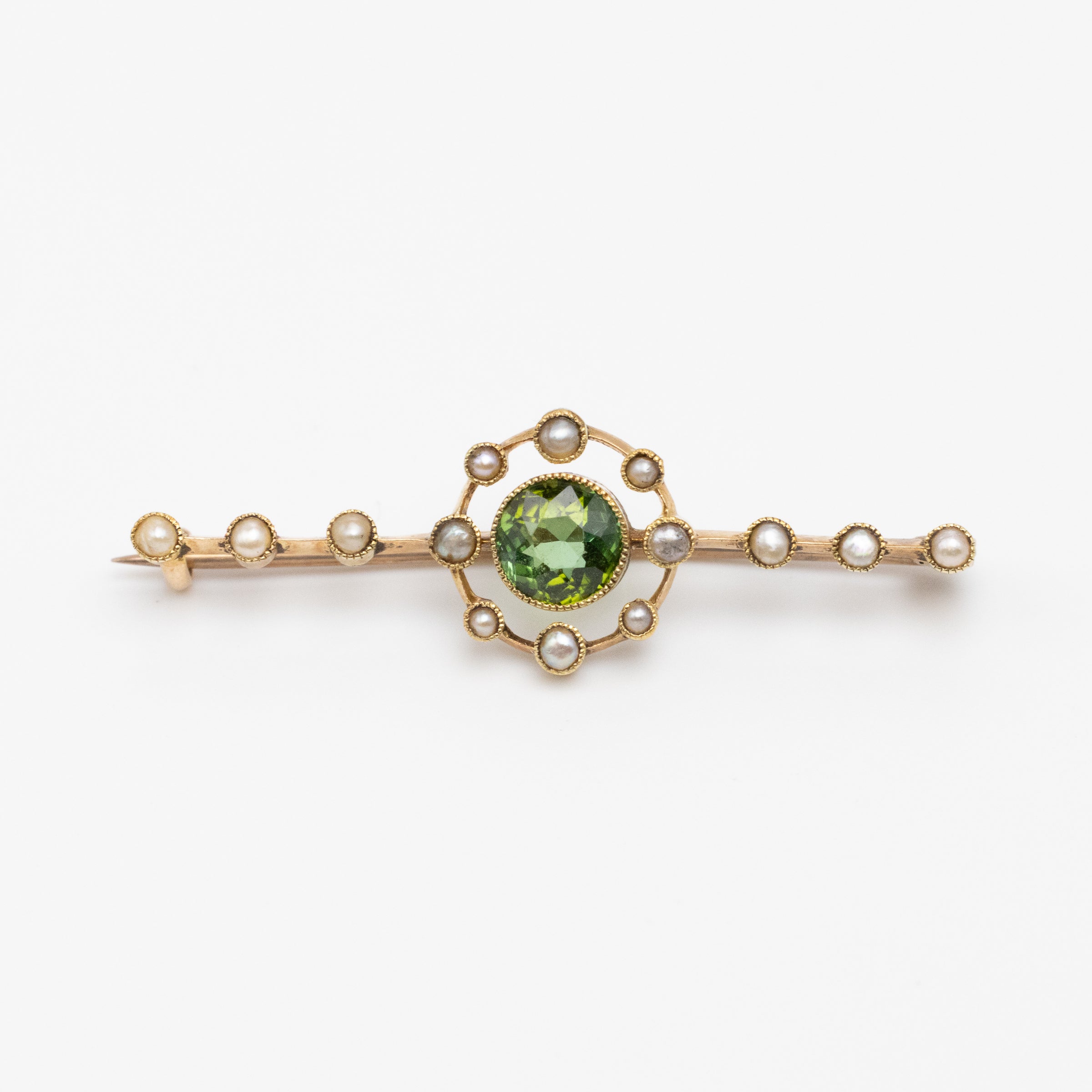 Edwardian Peridot And Pearl Brooch