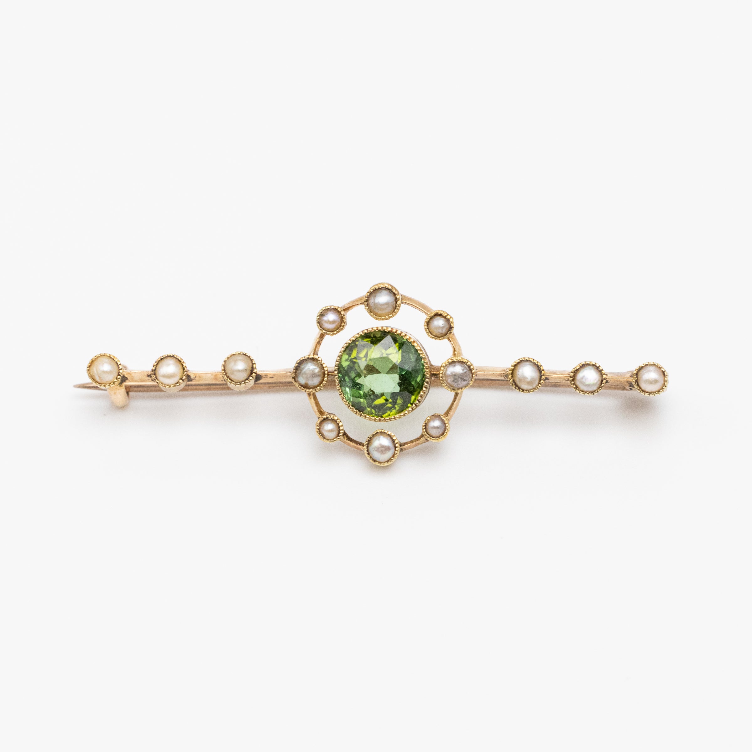 Edwardian Peridot And Pearl Brooch