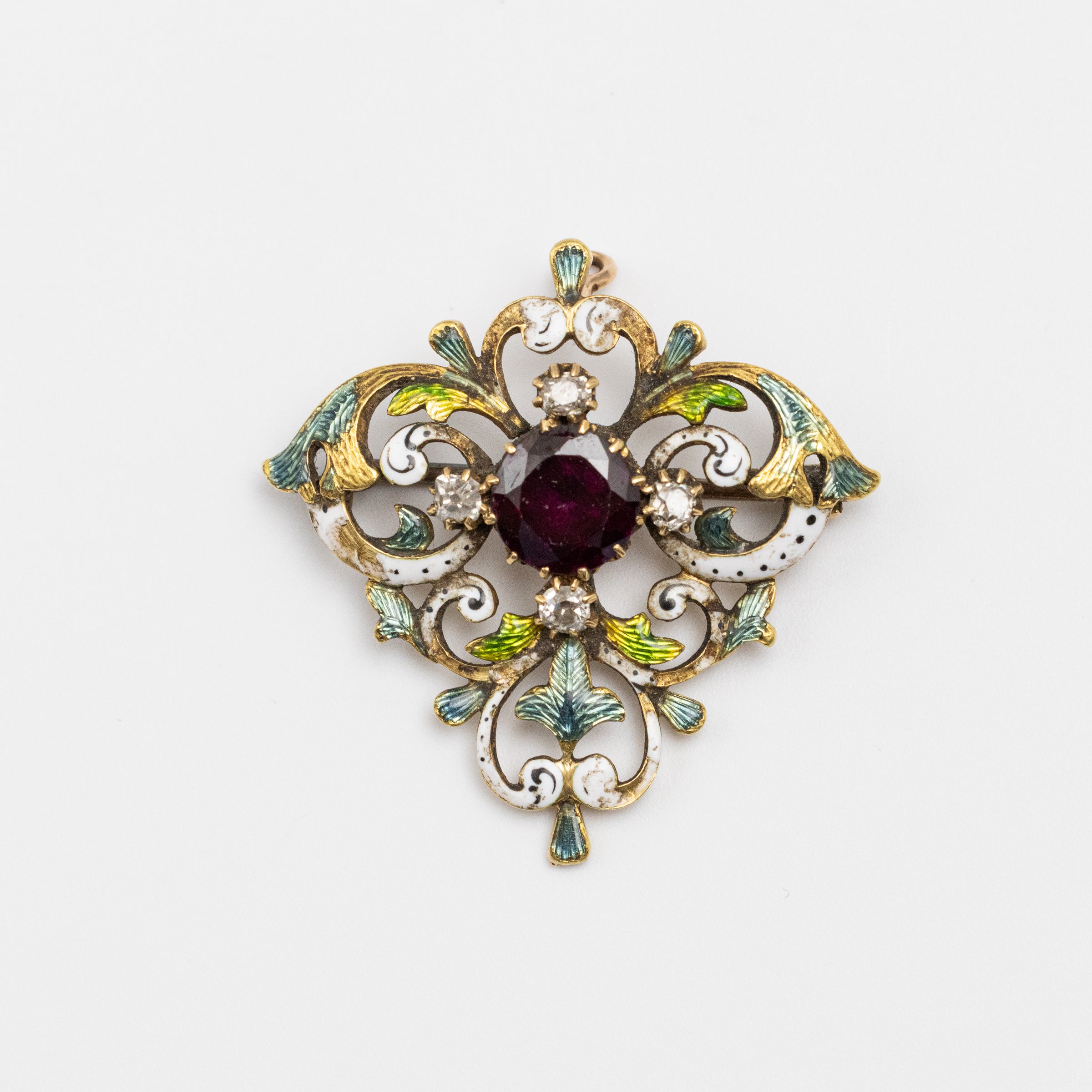 Art Nouveau Ruby Brooch