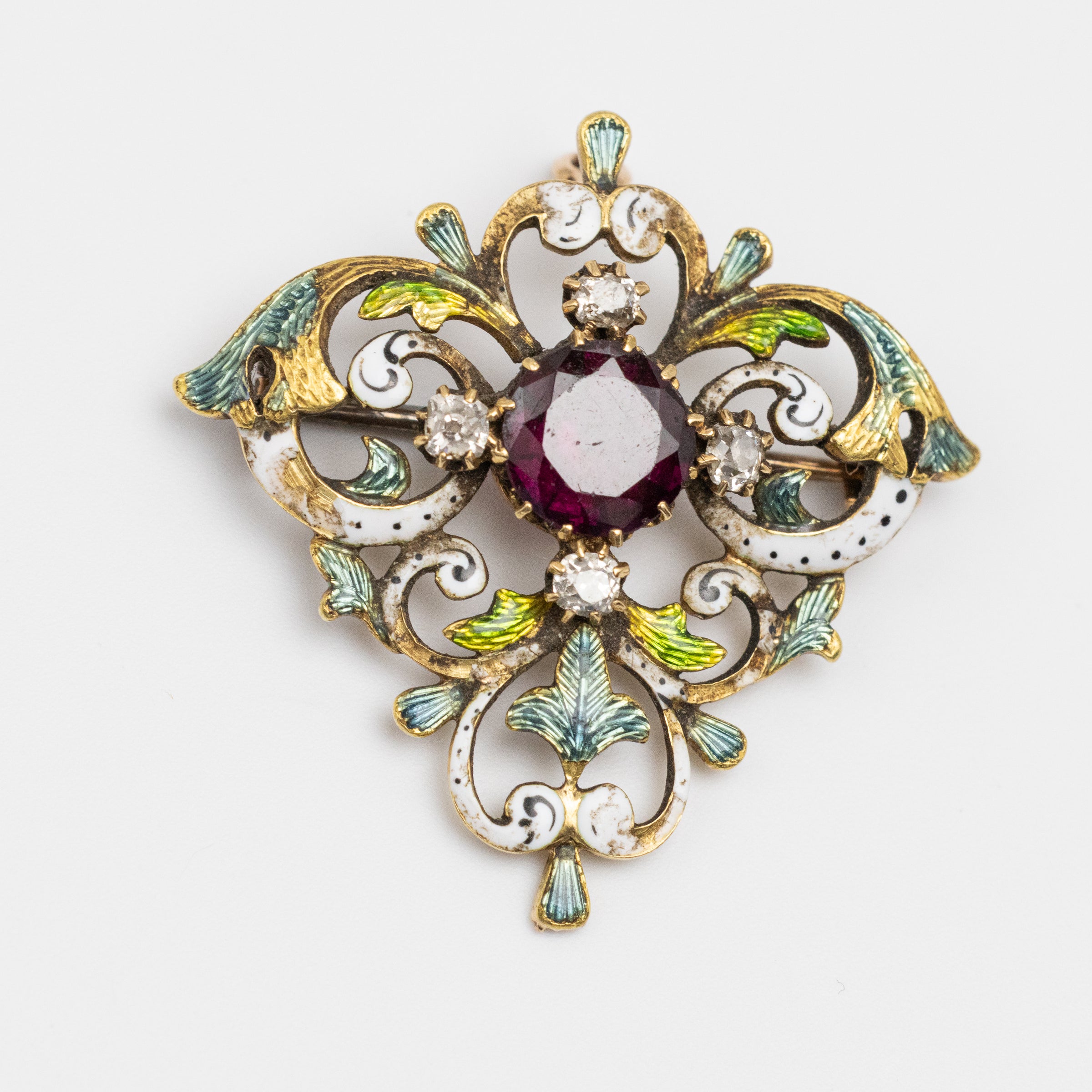 Art Nouveau Ruby Brooch