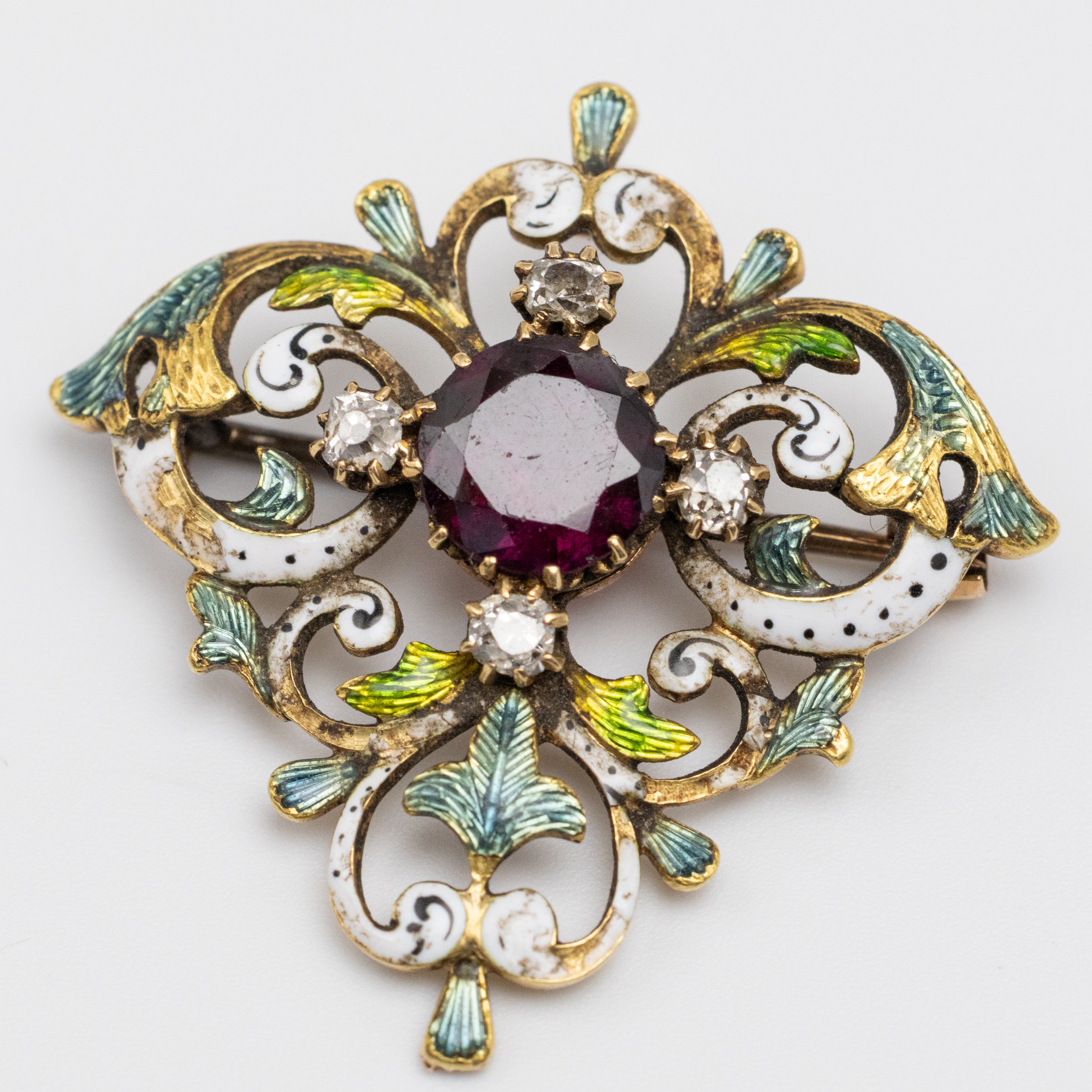 Art Nouveau Ruby Brooch