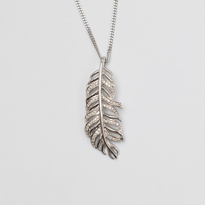 Diamond Feather Pendant On Chain