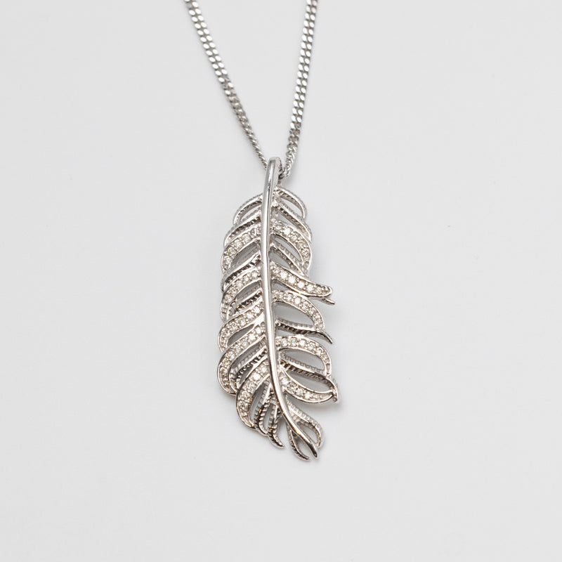 Diamond Feather Pendant On Chain