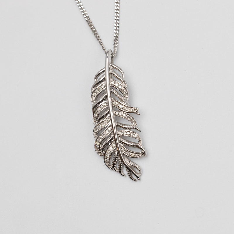 Diamond Feather Pendant On Chain