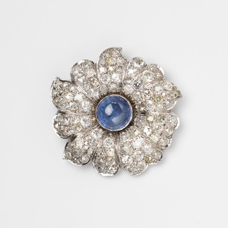 7.8 Carat Sri Lankan Sapphire And Diamond Flower Brooch