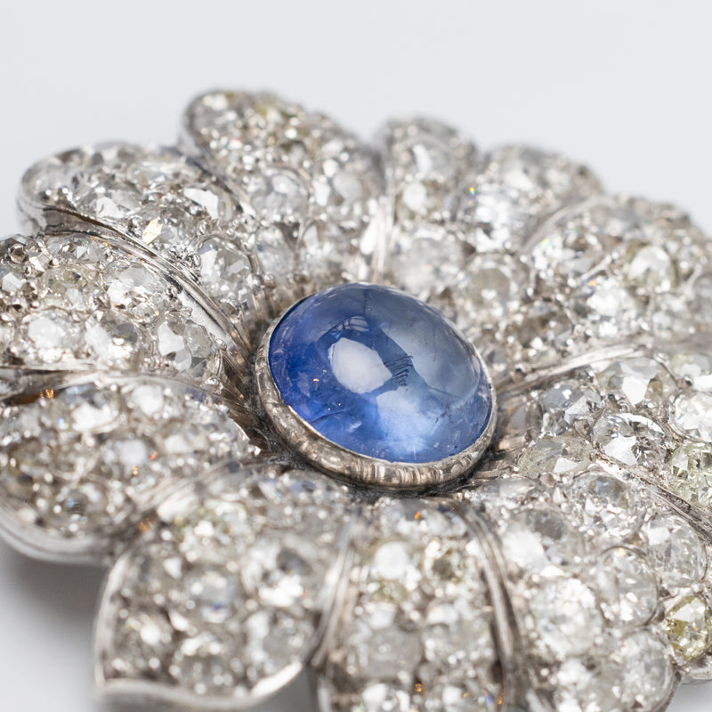 7.8 Carat Sri Lankan Sapphire And Diamond Flower Brooch