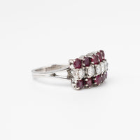 Vintage Three Row Ruby And Diamond Ring