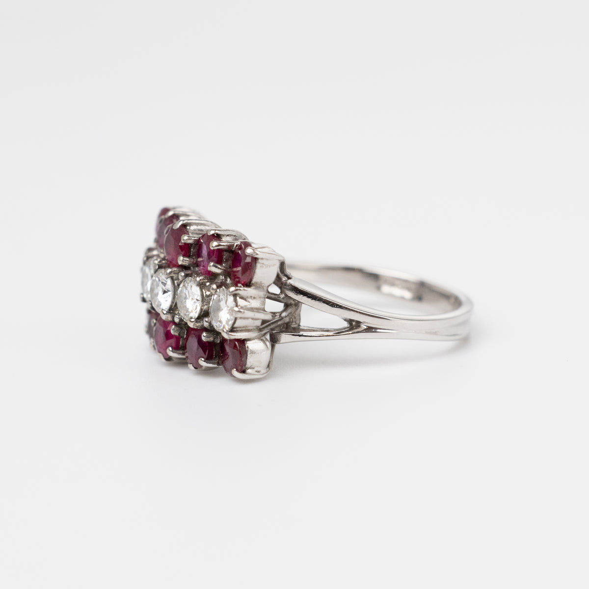 Vintage Three Row Ruby And Diamond Ring