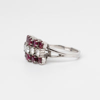 Vintage Three Row Ruby And Diamond Ring
