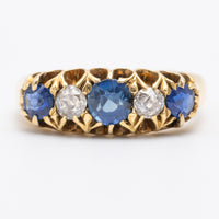 Antique Edwardian 18K Yellow Gold Sapphire And Diamond Ring