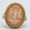 Victorian 1897 'Three Graces' Cameo 9K Yellow Gold Ring