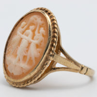 Victorian 1897 'Three Graces' Cameo 9K Yellow Gold Ring