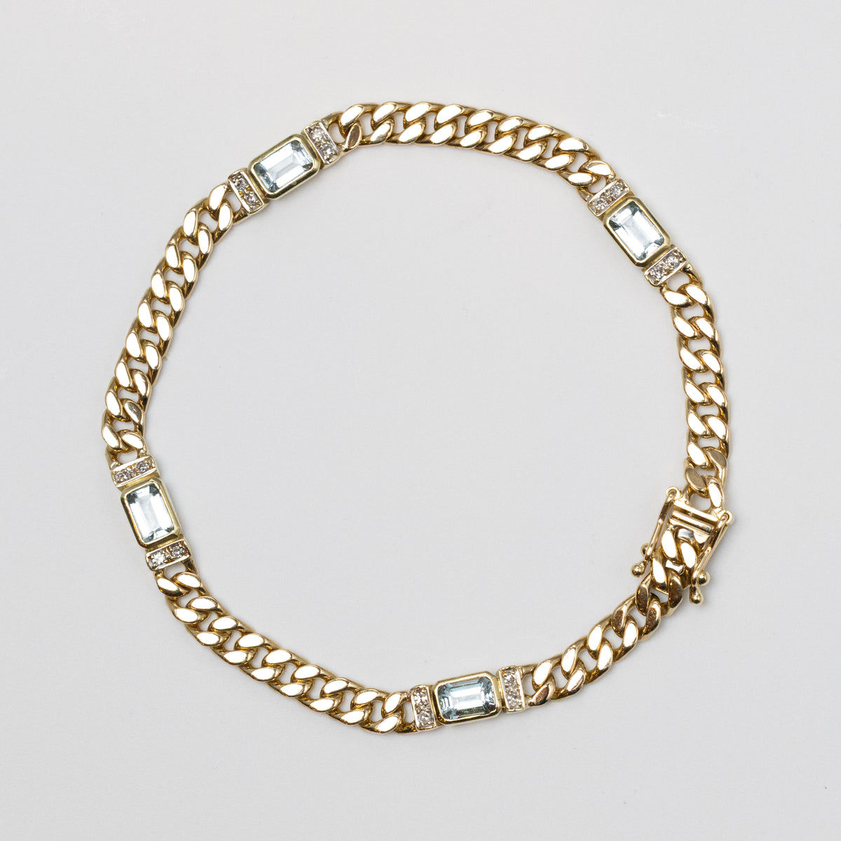 14K Diamond And Aquamarine Bracelet