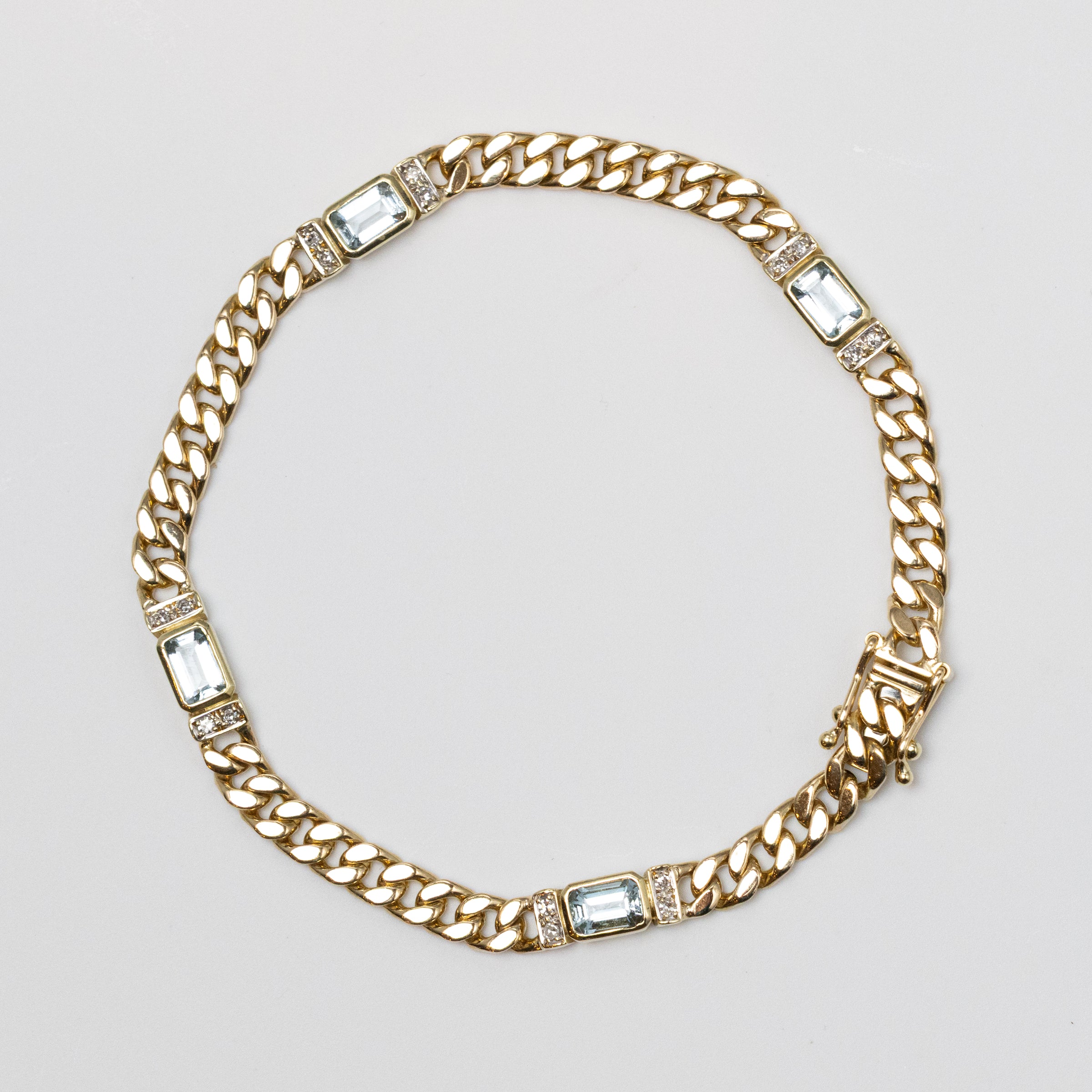 14K Diamond And Aquamarine Bracelet