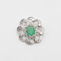 1950's Platinum Diamond And Emerald Brooch