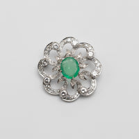 1950's Platinum Diamond And Emerald Brooch