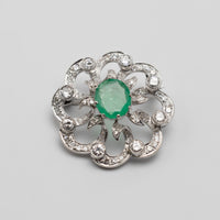 1950's Platinum Diamond And Emerald Brooch