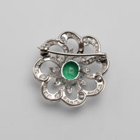 1950's Platinum Diamond And Emerald Brooch