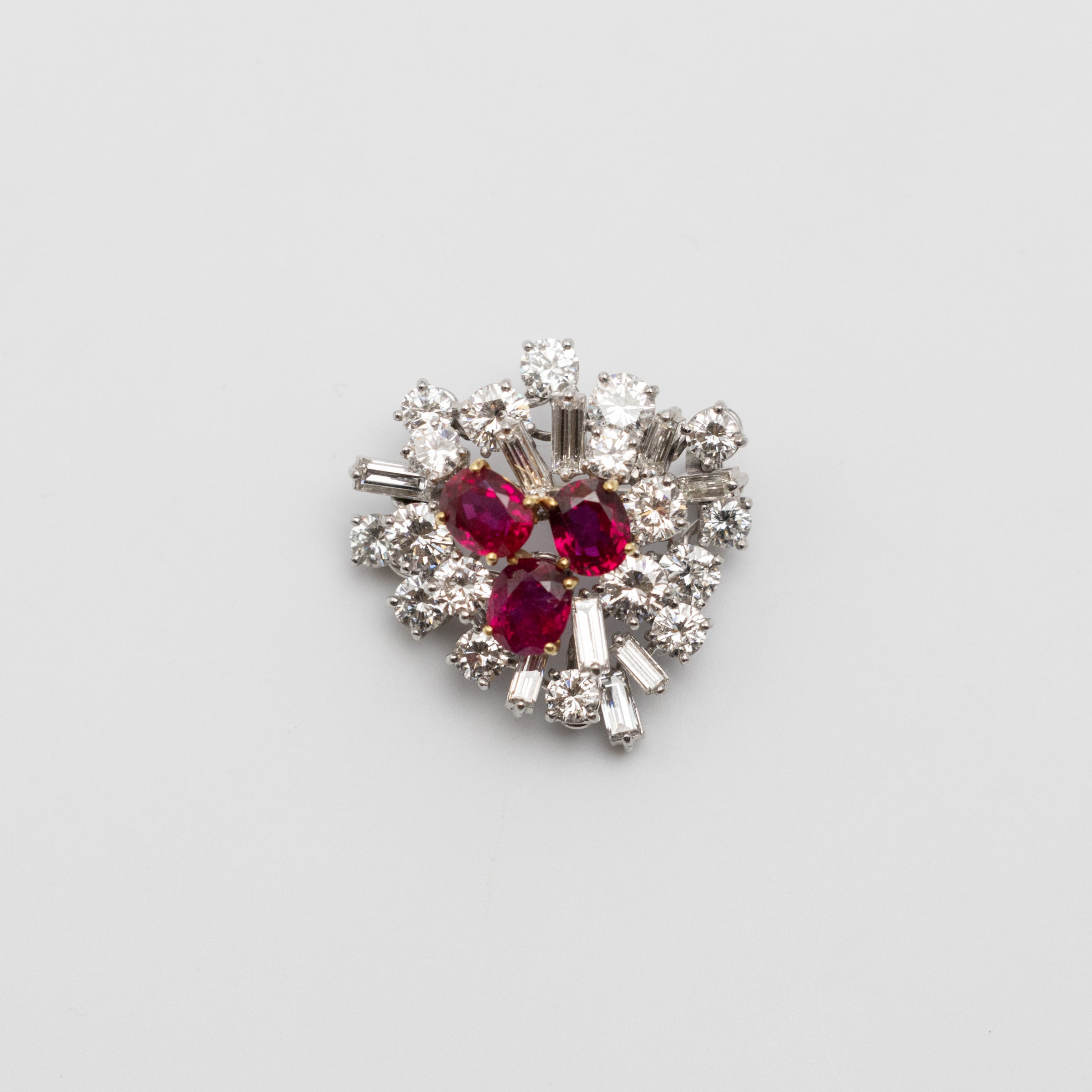 Platinum 3.60ct Ruby And Diamond Brooch