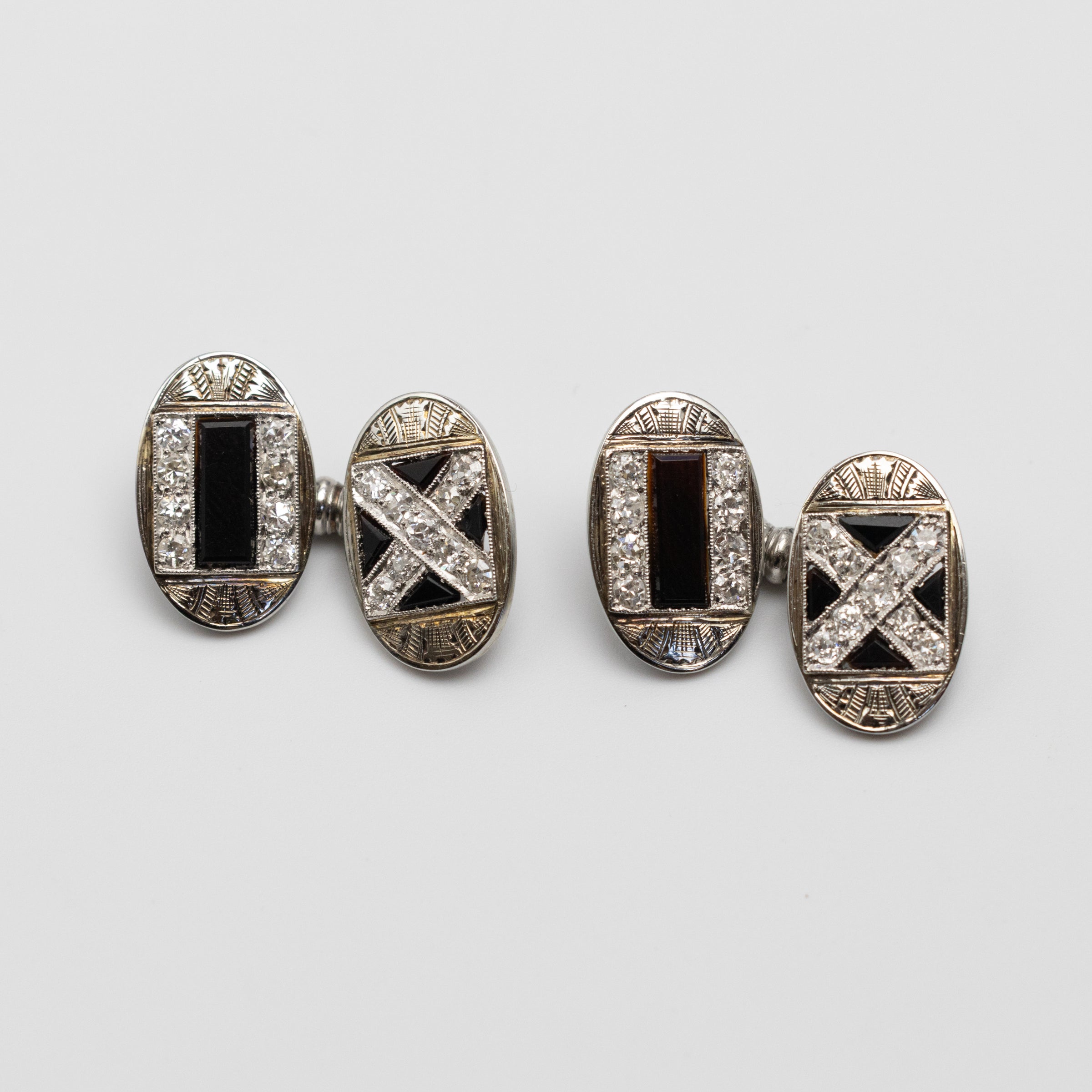 Antique Platinum Onyx And Diamond Cufflinks