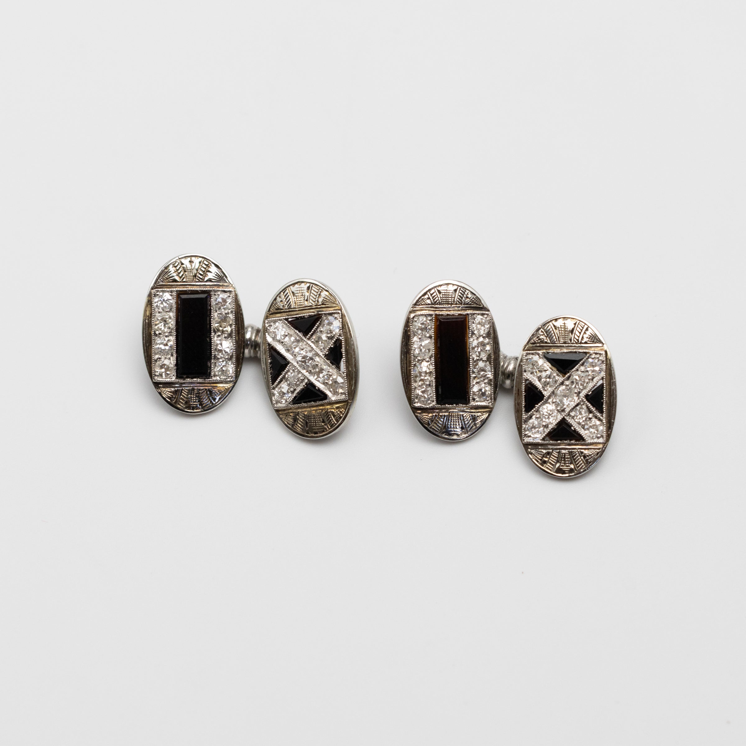 Antique Platinum Onyx And Diamond Cufflinks