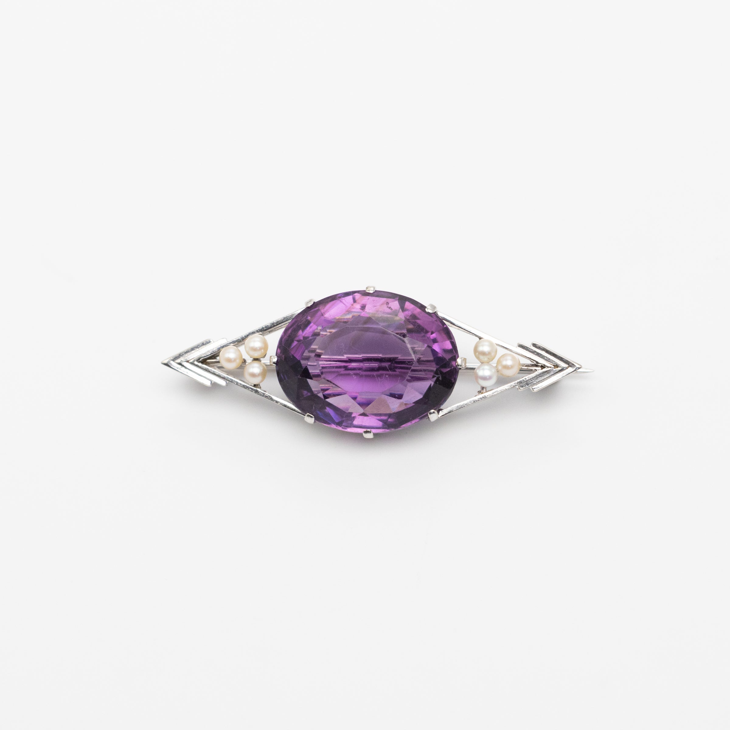 Platinum Amethyst And Pearl Brooch