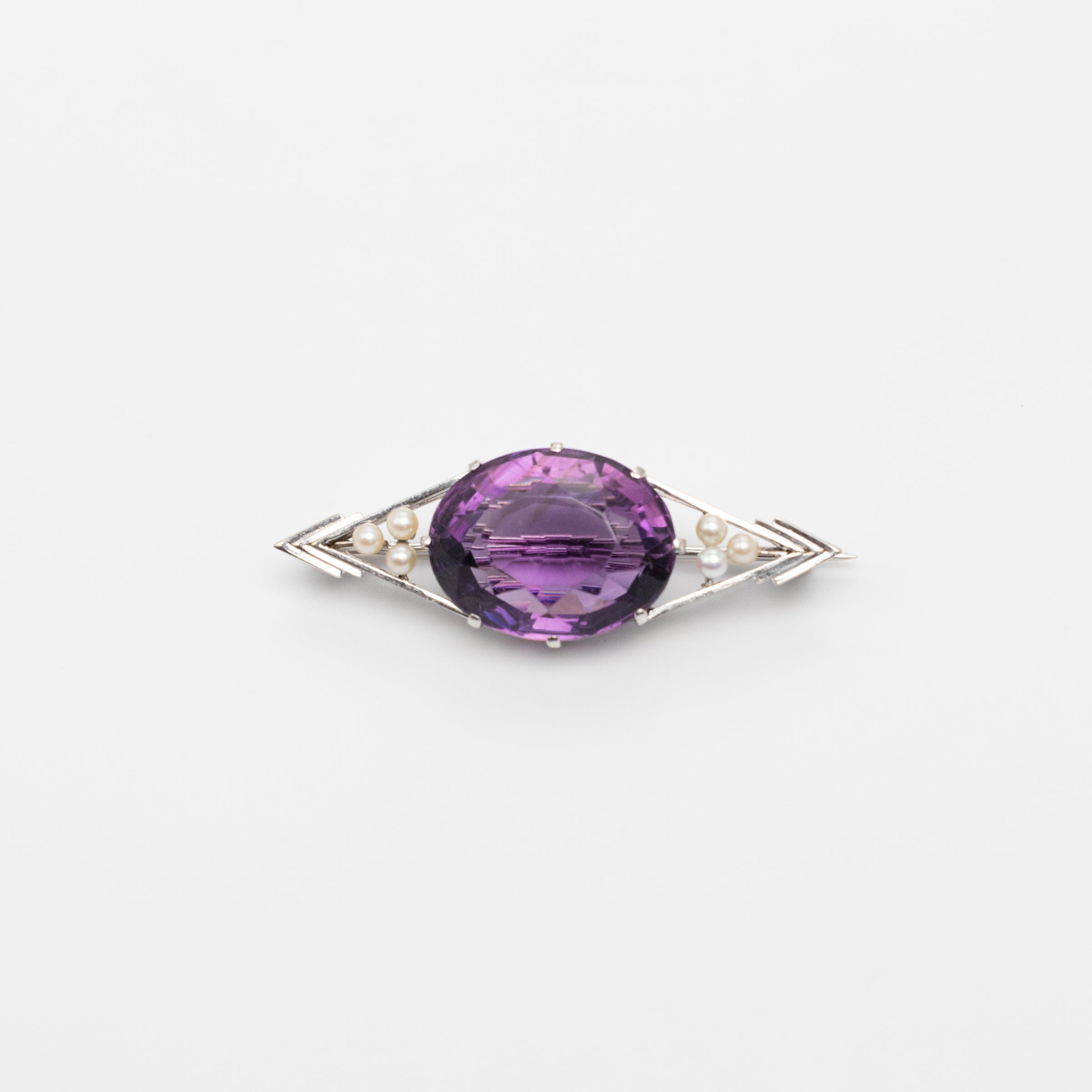 Platinum Amethyst And Pearl Brooch
