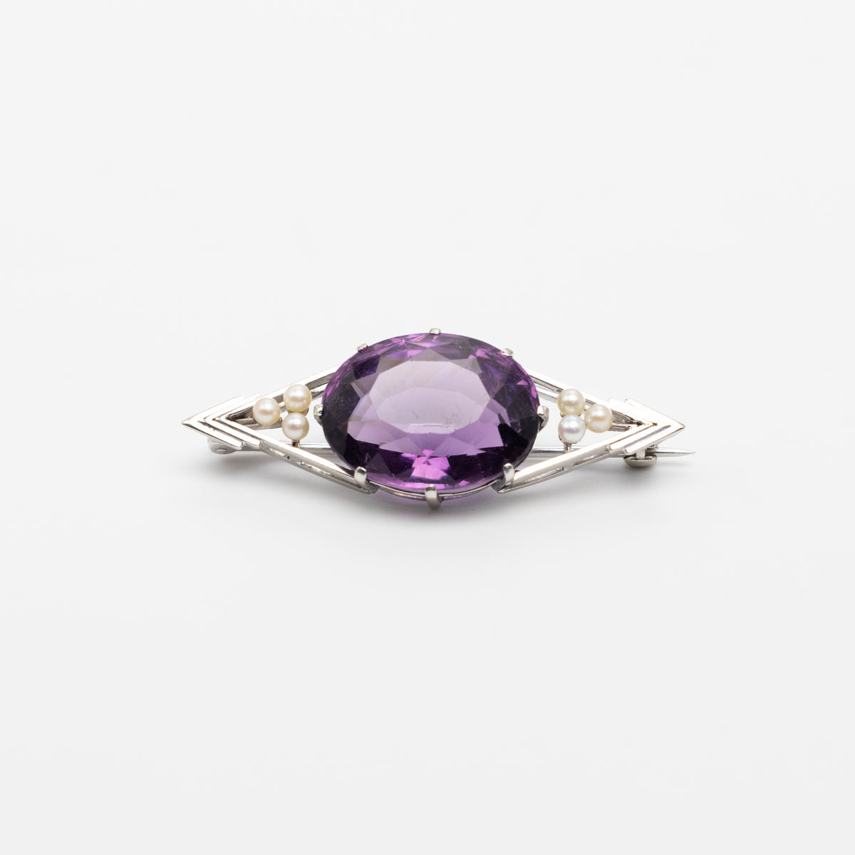 Platinum Amethyst And Pearl Brooch