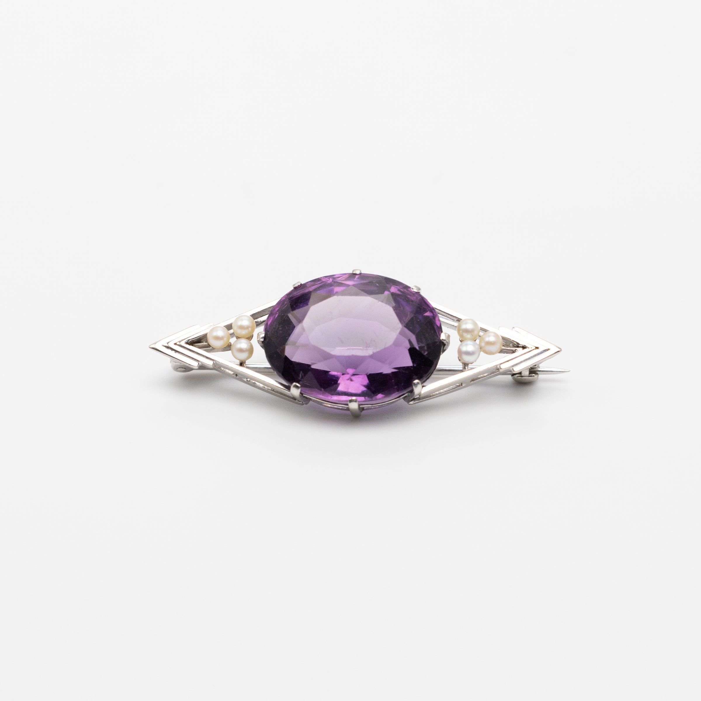 Platinum Amethyst And Pearl Brooch