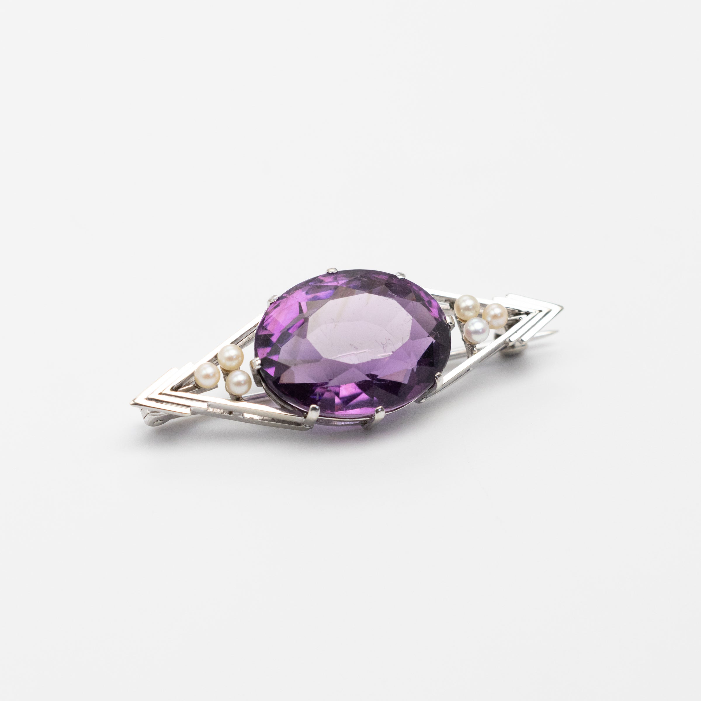Platinum Amethyst And Pearl Brooch
