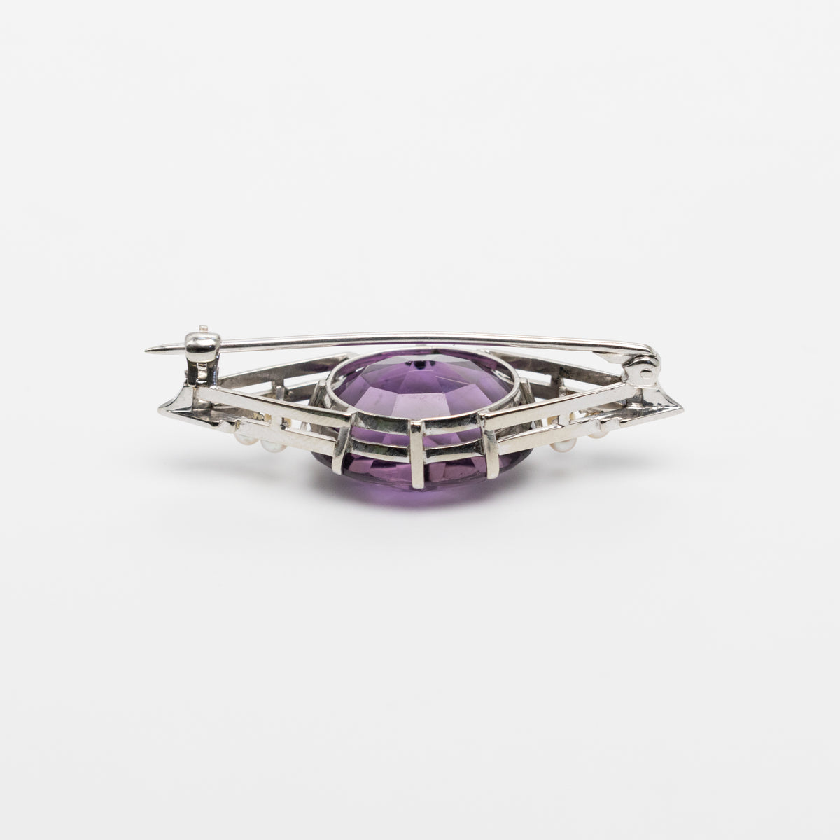 Platinum Amethyst And Pearl Brooch