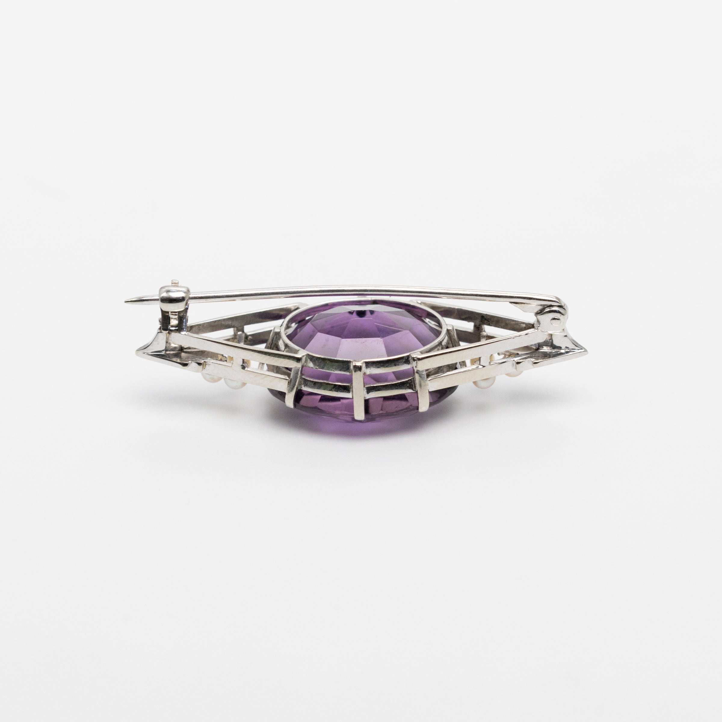 Platinum Amethyst And Pearl Brooch