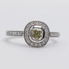 Elegant 18K White Gold Natural Yellow Diamond Halo Ring